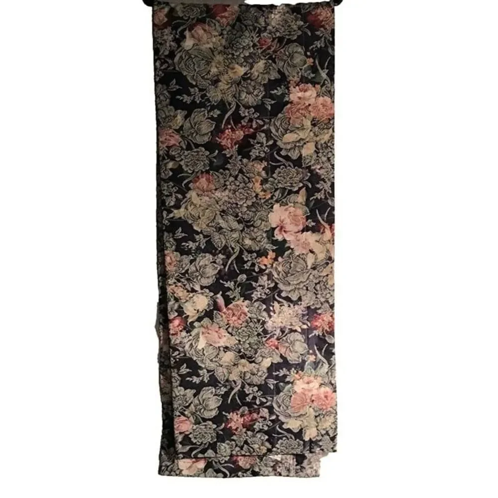 Vintage Shabby Chic Floral Window Scarf Valance 82x15 Navy Pink Rose Cottagecore
